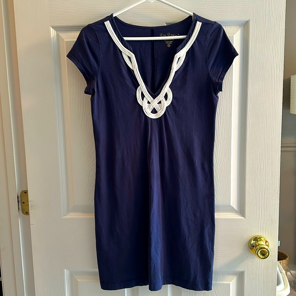 Lilly Pulitzer Dress Womens Small Blue True Navy Brewster T-Shirt Dress Knit